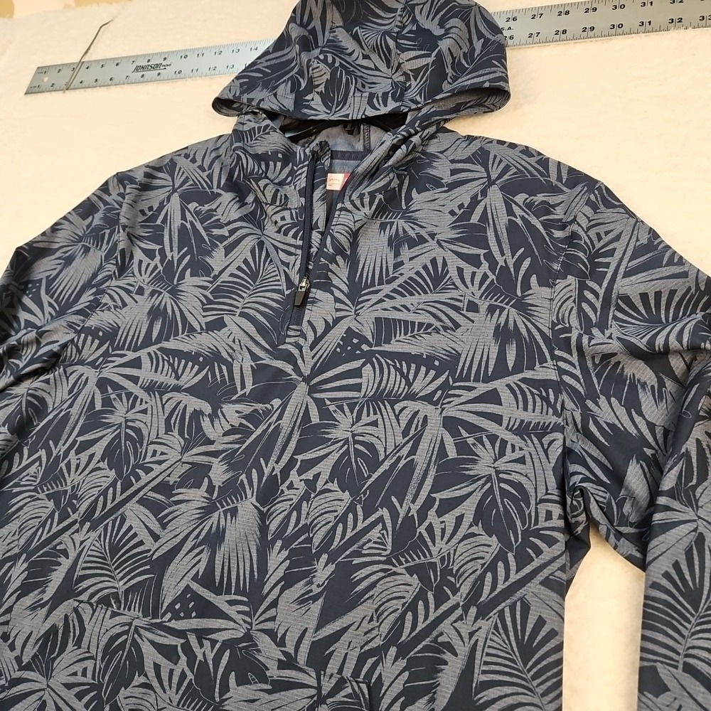 Ben Hogan Jacket Mens Large Blue Hooded 1/4 Zip Windbreaker Golf Tropical Print